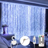 Lichtgordijn - Kerstverlichting - Met Afstandsbediening -  LED Gordijn - Sfeer Verlichting - 300 LED's - 3x3 Meter - Wit - Koud Wit