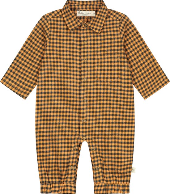 Smitten Otganic - Vichy Straps Baby Pyjama-  Sudan brown - Maat(62)