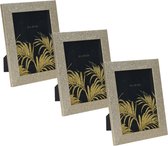 3x stuks houten fotolijst met gouden glitters 22 x 17 cm geschikt voor een foto van 13 x 18 cm