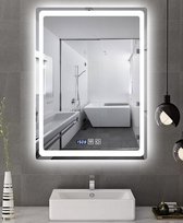 Melili spiegel -LED spiegel - smart LED spiegel-LED badkamerspiegel-Badkamerspiegel 50x70cm met LED verlichting-klok en temperatuur-wandspiegel-enkele touch schakelaar-anti condens