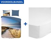 Luxe Zachte Dekbedovertrek Eenpersoons - 140x200/220cm - Inclusief 1 Kussensloop - 100% Versterkt Katoen - Duinen + Zachte Katoenen Hoeslaken - 80x200cm - Wit