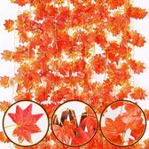Set van 12 herfst slingers - Herfstdecoratie van nep herfstbladeren - 2 meter per herfstslinger - Kleur blad: oranje/rood