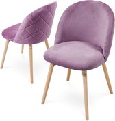 Miadomodo - Eetkamerstoelen - Velvet stoel - Beech Wood Legs - Backrust - Keukenstoel - Woonkamerstoel - Lila - 2 PCS