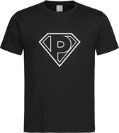 Zwart t-Shirt met letter P “ Superman “ Logo print Wit Size M