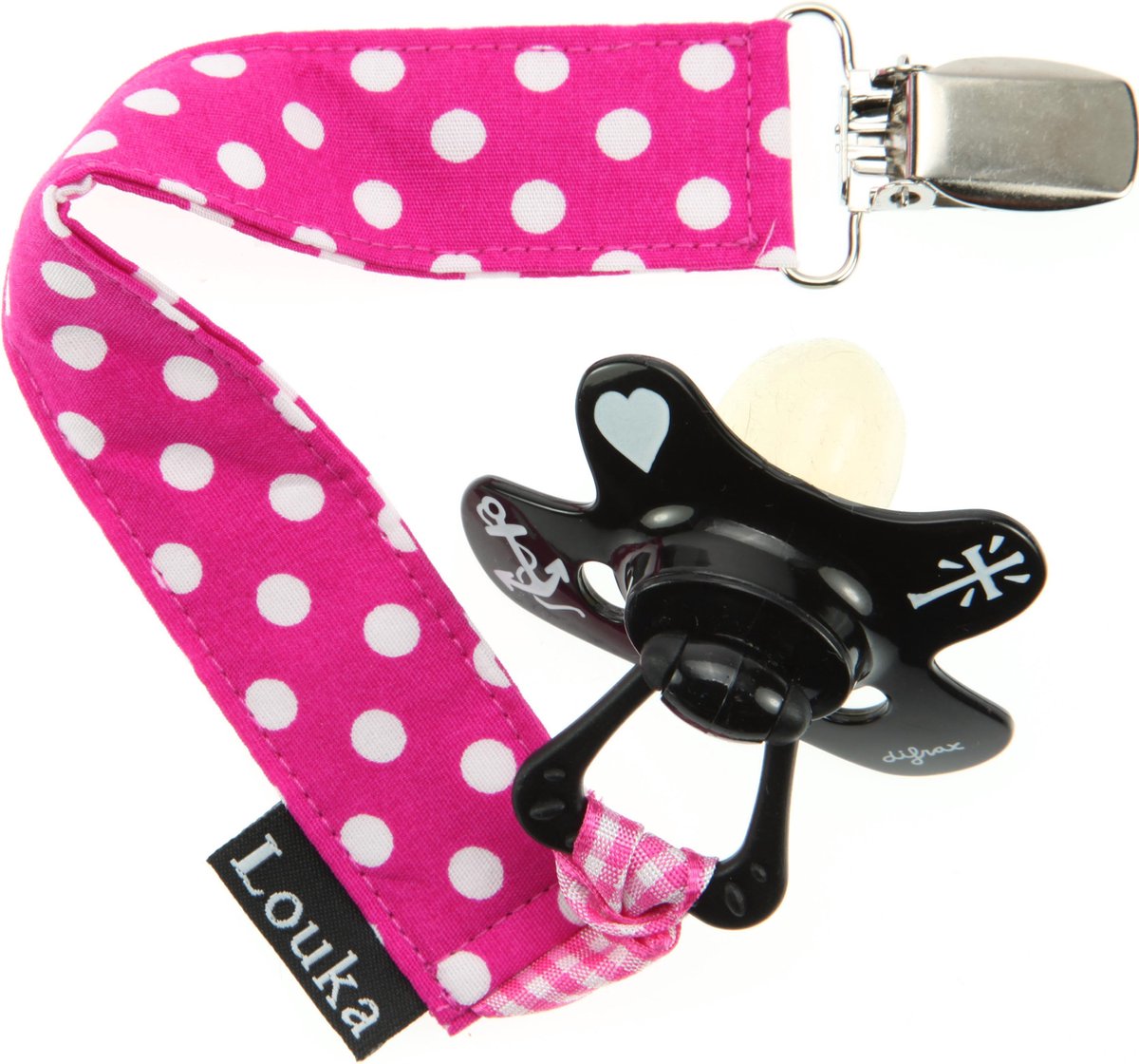 Goedkoopste Louka Speenkoord fuchsia met witte stip - speenketting