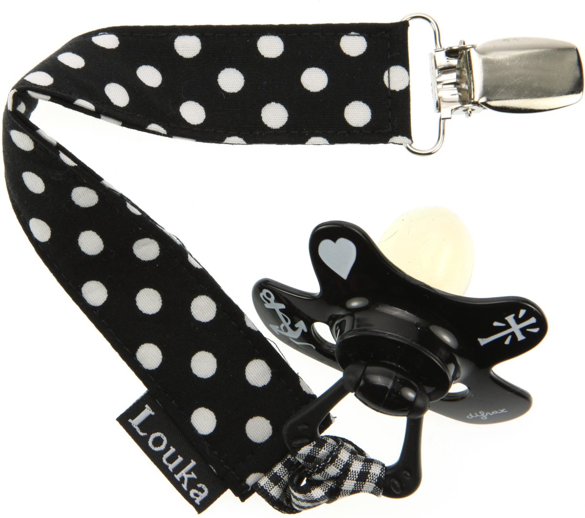 Goedkoopste Louka Speenkoord zwart met witte stip - speenketting