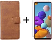 Samsung A21S Hoesje - Samsung Galaxy A21S hoesje bookcase bruin wallet case portemonnee hoes cover hoesjes - 1x Samsung A21S screenprotector