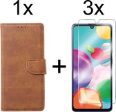 Samsung A41 Hoesje - Samsung Galaxy A41 hoesje bookcase bruin wallet case portemonnee hoes cover hoesjes - 3x Samsung A41 screenprotector