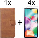Samsung A41 Hoesje - Samsung Galaxy A41 hoesje bookcase bruin wallet case portemonnee hoes cover hoesjes - 4x Samsung A41 screenprotector