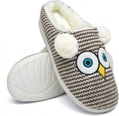 Geweo Home Sloffen - Pantoffels - Open Sloffen - Uil Antislip Warme Fleece Pantoffels - Unisex - Kerstmis - Kerstfeest - Christmas Gift  - Bruin - Maat 41/42