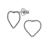 Joy|S - Zilveren hart oorbellen -11 mm - geoxideerd - kabel twist