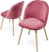 Miadomodo - Eetkamerstoelen - Velvet stoel - Beech Wood Legs - Backless - Keukenstoel - Woonkamerstoel - Roze - 2 pc's