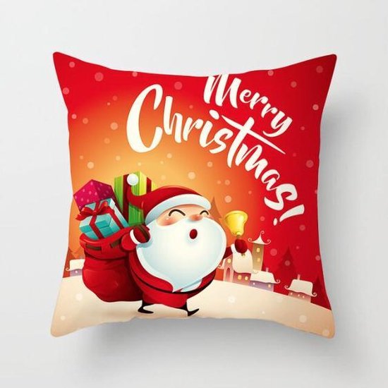 Kerst kussenhoes rood met Kerstman  (45 x 45)