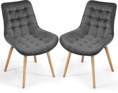 Miadomodo - Eetkamerstoelen - Velvet stoel - Beech Wood -benen - Backleuning - gestoffeerde stoel - Keukenstoel - Woonkamerstoel - Donkergrijs - 2 PCS