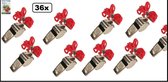 36x Fluit  Scheidsrechter  met rood koord - scheidsrechters fluitjes voetbal hockey zaal sport honkbal metaal