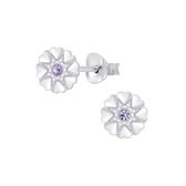 Joy|S - Zilveren hartjes bloem oorbellen - rond - 7 mm - kristal paars/ lila
