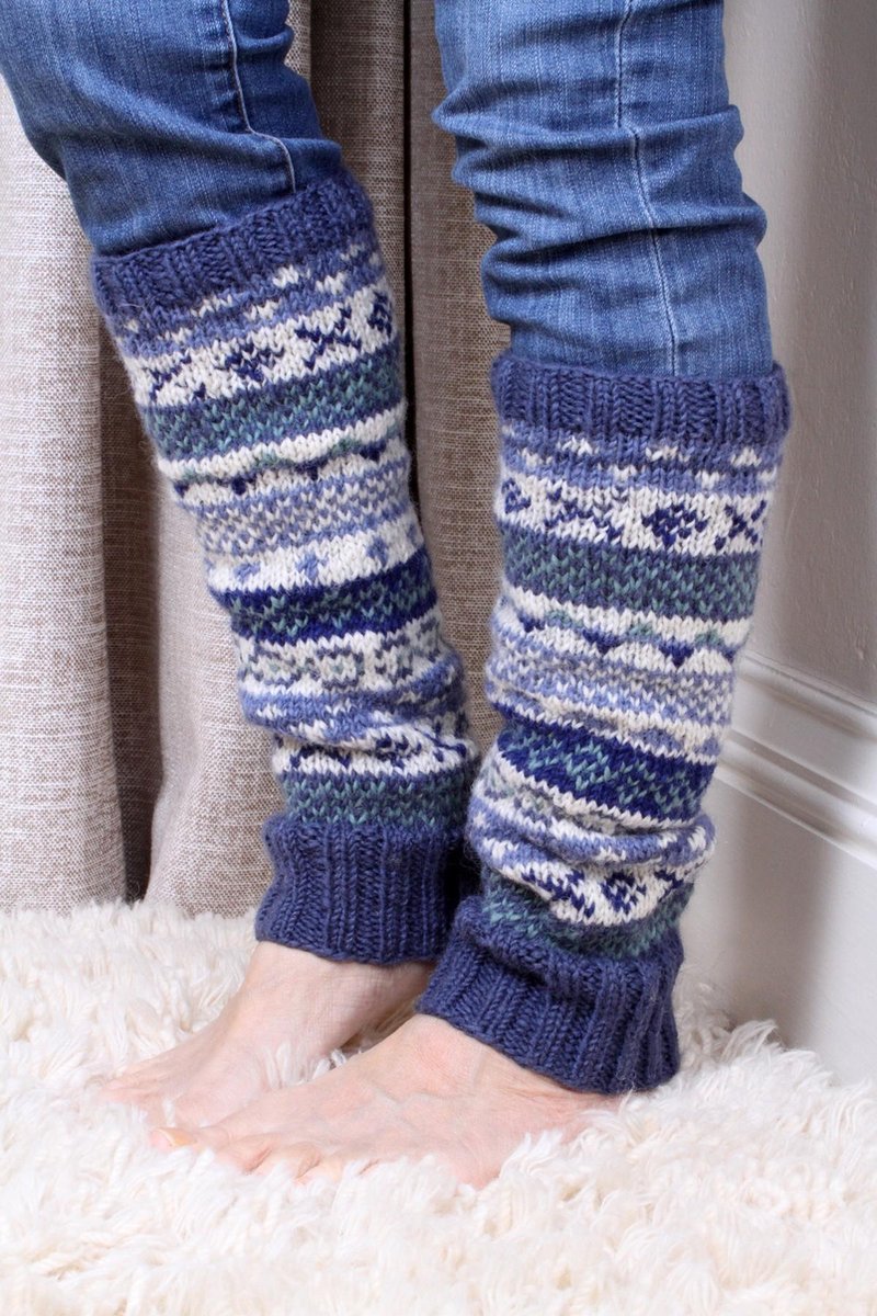 Pachamama - Wollen beenwarmers met ingebreide patronen - Denim - Finisterre - Fair trade - 100% wol