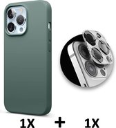 iPhone 13 Pro Hoesje Groen & Camera Lens Glazen Screenprotector - Siliconen Back Cover
