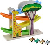 Teamson Kids Houten Ramp Racebaan Speelgoed - Klik Klak - Kinderspeelgoed - Peuter-Speelgoed - Safari Dieren