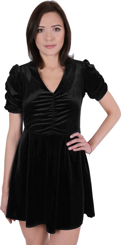 Zwarte fluwelen jurk met ruches JOHN ZACK S | bol.com