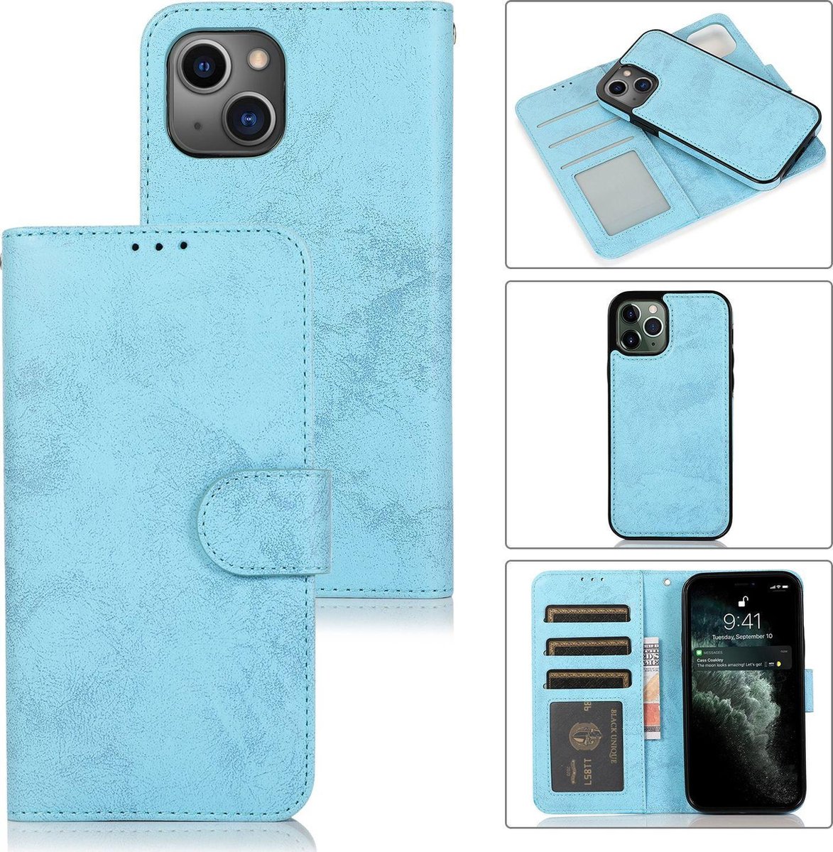 Mobigear Telefoonhoesje geschikt voor Apple iPhone 13 Mini Hoesje | Mobigear Wallet Uitneembare 2in1 Bookcase Portemonnee | Pasjeshouder voor 3 Pasjes | Telefoonhoesje voor Pinpas / OV Kaart / Rijbewijs - Babyblauw