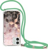 Casetastic Apple iPhone 12 / iPhone 12 Pro Hoesje met koord - Lanyard Case - Soft Pink Gradient Cubes Print