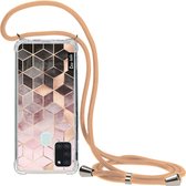Casetastic Samsung Galaxy A21s (2020) Hoesje met koord - Lanyard Case - Soft Pink Gradient Cubes Print