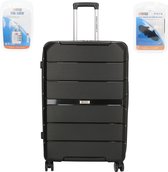 Travel Deluxe Reiskoffer 75 cm met dubbele wielen - Trolley koffer met TSA-slot - Zwart - Gratis Oogmasker Oordopjes slapen