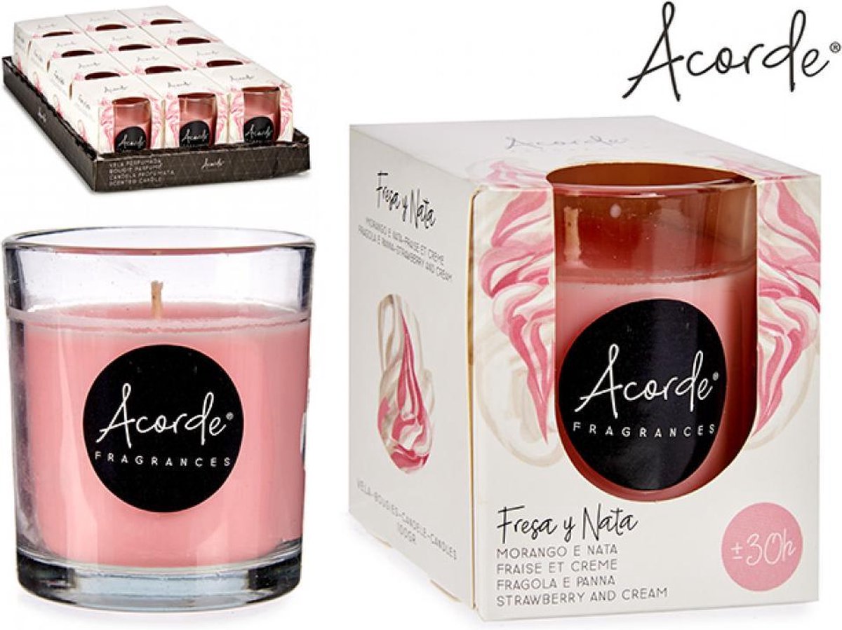 Acorde Geurkaarsenset 2 stuks - AARDBEI + ROOD FRUIT - in glas - 30u rood+rozig