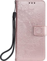 Shop4 - Motorola Moto E7 Power 4G Hoesje - Wallet Case met Pasjeshouder Mandala Patroon Rosé Goud