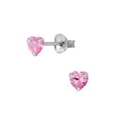 Joy|S - Zilveren hartje oorbellen - 4 mm kinderoorbellen - kristal roze