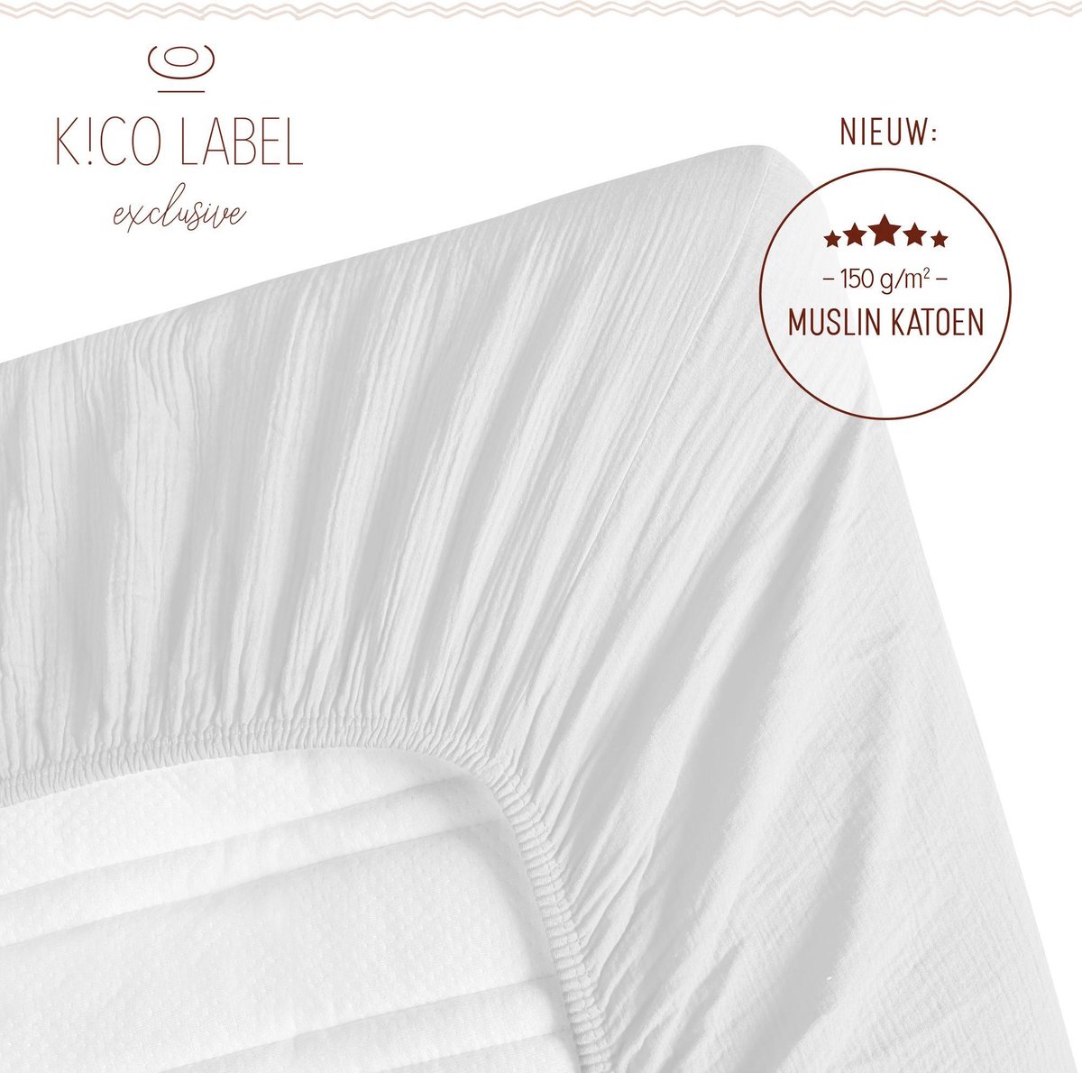 KiCo Label Premium Hoeslaken 40x80cm voor wieg kleur wit | 100% mousseline katoen |Extra kwaliteit| OEKO-Tex certificeert KiCo Label Premium Hoeslaken 40x80cm voor wieg kleur wit | 100% mousseline katoen |Extra kwaliteit| OEKO-Tex certificeert