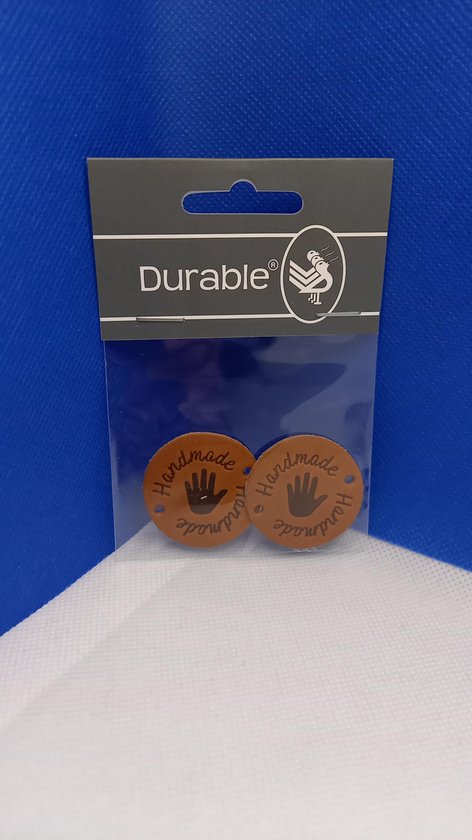 2 x Durable lederen label rond 3,5cm Handmade