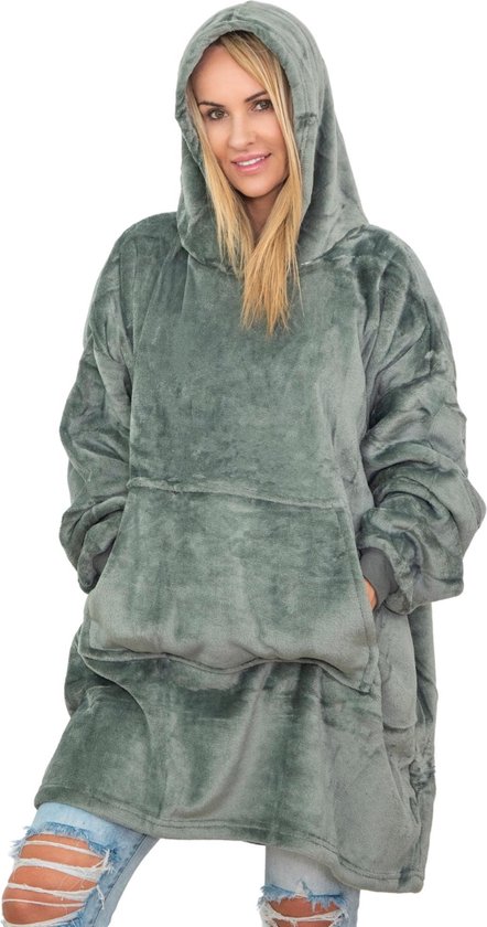 Smileify® Fleece Deken - Plaid Met Mouwen - Hoodie Deken Blanket - Oodie/Snuggie/Huggle - Valentijn Cadeautje voor Hem/Haar - Grijs