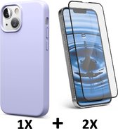 iPhone 13 Hoesje Paars & 2X Volledige Glazen Screenprotector - Siliconen Back Cover