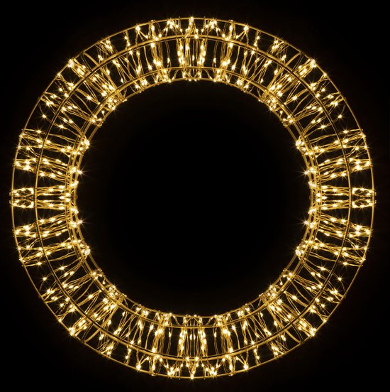 Christmas United - Lichtkrans voor binnen en buiten - Gouden frame en snoer - 600 LED - 40 cm diameter - Warm witte LED lampjes