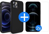 iPhone 13 Pro Max hoesje zwart - iPhone 13 Pro Max Siliconen hoesje case cover zwart - 2x iPhone 13 Pro Max Screenprotector Glas protector