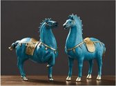 BaykaDecor - Unieke Tibetaans Oorlogspaard Beeld - Kunst - War Horse Beeld Woondecoratie - Vensterbank Decor - Blauw Goud - 25 cm