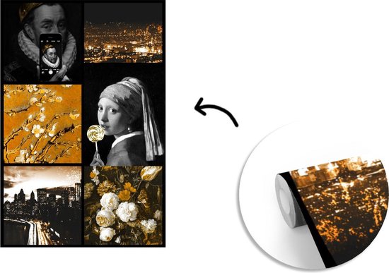 Papier peint - Collage de Papier peint photo - Art - Or - Zwart - Largeur 160 cm x Hauteur 240 cm
