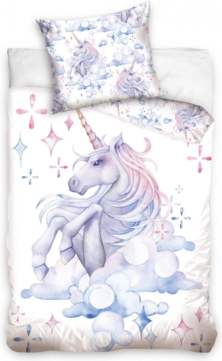 DREAMEE Dekbedovertrek Unicorn in the Sky - Eenpersoons - 140x200 cm - Wit - DreamE3