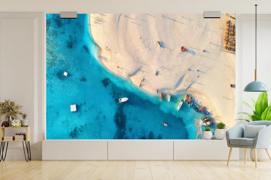 Papier peint - Papier peint photo Plage - Bateau - Mer - Largeur 600 cm x hauteur 400 cm