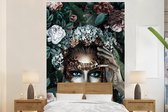 Behang - Fotobehang Zilver - Vrouw - Bloemen - Breedte 180 cm x hoogte 280 cm