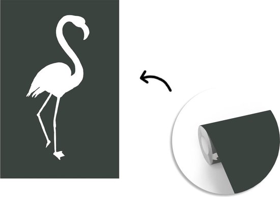 Silhouette Wit d'un flamant rose sur fond gris foncé 195x300 cm