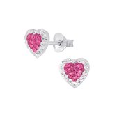 Joy|S - Zilveren hartje oorbellen - 9 x 8 mm - Valentijn Romantica - roze met wit kristal