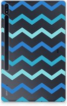 Leuk Siliconen Hoes Samsung Galaxy Tab S7 Plus Cover Zigzag Blauw met doorzichte zijkanten
