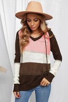 Gebreide Hoodie Dames - Colorblock Grijs - Maat M