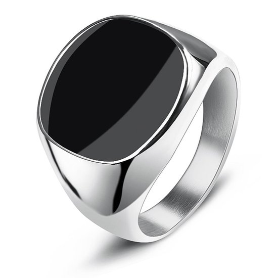 Victorious Zilveren Ring Zwart Natuursteen Heren – Zegelring - Maat 55  (17.5mm) | bol.com