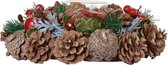 Kerststuk kaarsenhouder - Pinecone red star | ø 25 cm | Decoratieve en goed gevulde kerstdecoratie met waxinehouder | Vervaardigd uit natuurlijke materialen en rode details | Groen