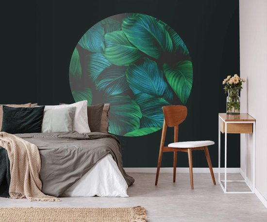 Papier peint cercle 100cm Mix feuilles tropicales