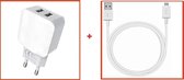 2 in 1 Snellader Dubbele USB Poorten Thuislader Oplader met Micro USB kabel - geschikt voor Samsung / S3 / S4 / S5 (Mini en Active), S6 (Edge), S7 (Edge), J1, J2, J3, J5, J7, Note, A3, A5 (20